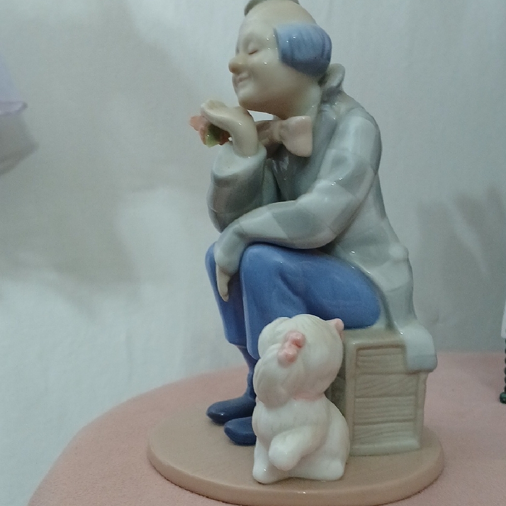 Charming Clown and Dog Figurine - Blue and Cream